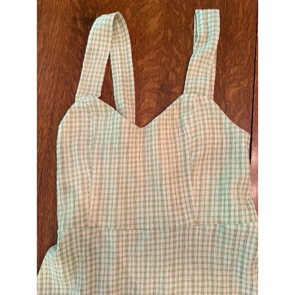 MNG Mango Green Gingham Seersucker Midi Dress Smocked Back Size S - Picture 4 of 8